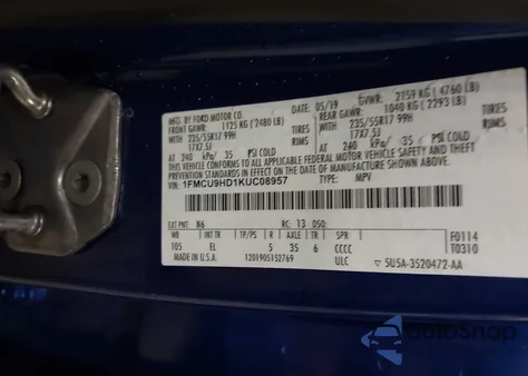 2019 Ford Escape Sel z USA, uszkodzony, nr VIN 1FMCU9HD1KUC08957